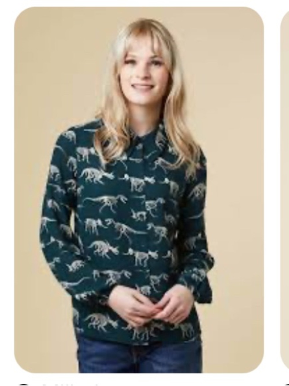 Joanie Dinosaur Skeleton Print Blouse Green Button Front Top UK 8 US 4